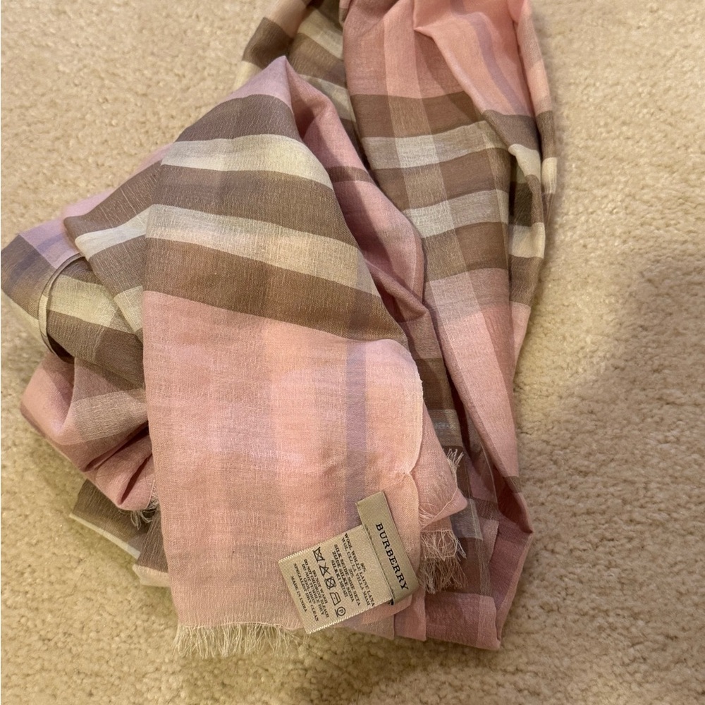 Burberry Pink and Brown Large Check Wool Scarf